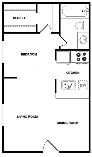 Floor plan for studio, 1 bath, 443 sqft